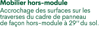 Mobilier hors module Accrochage des surfaces sur les traverses du cadre de panneau de fa on hors module  29’’ du sol.